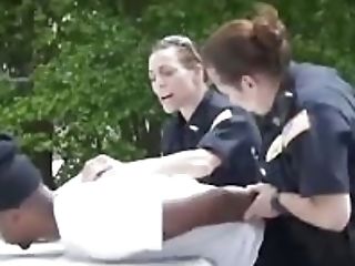 Milky Female Cops With Immense Butts And Tits Are Fucking In Threesome With Black Studs