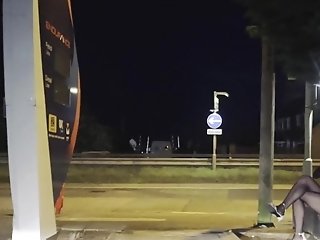 Transgirl Ambling Around Petrol Station And Cumshoting