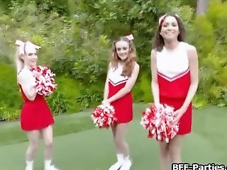 Cheerleaders Railing Coach Outdoors One By One