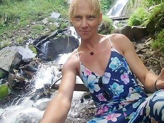Alexa Cosmic Swimming In Cool Waterfall Clothed In Colorific Combi Sundress...